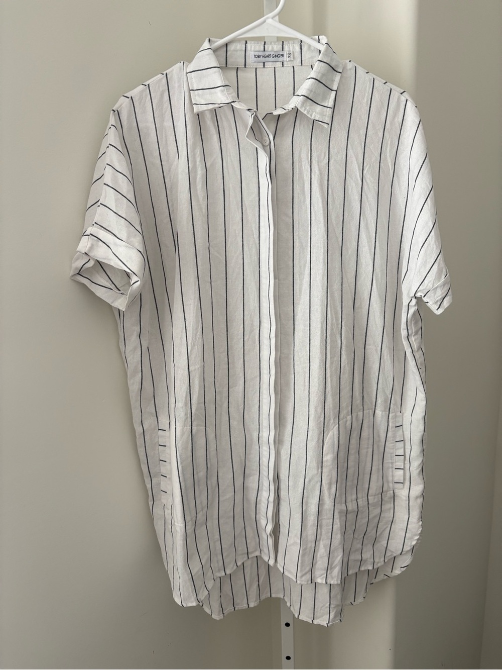 Toby Heart Ginger White Black Stripe Button Down Shirt Dress XS Midi